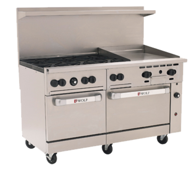 Wolf C60SS-6B24G-QS-COMMANDER-LP 60" W 6 Burners Natural Gas Challenger XL Restaurant Range - 278,000 BTU
