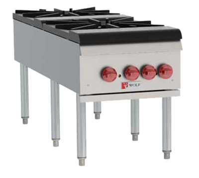Wolf WSPR2F-LP 18" W Stainless Steel Two-Ring Burner Cast Iron Liquid Propane Stock Pot Range - 220,000 BTU