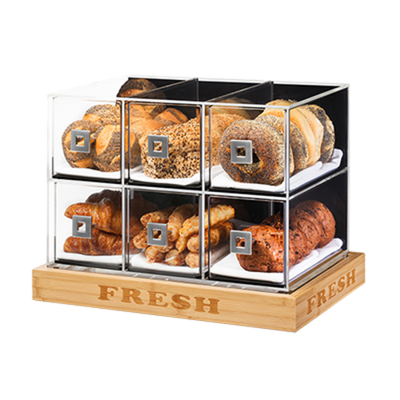 Rosseto BD114 21" x 13.75" x 15.25" H 6 Clear Acrylic Drawers and Bamboo with Natural Finish Countertop Bakery Case