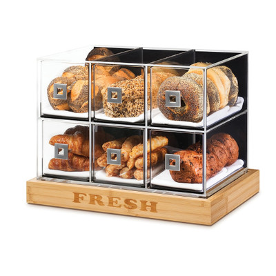 Rosseto BD114 21" x 13.75" x 15.25" H 6 Clear Acrylic Drawers and Bamboo with Natural Finish Countertop Bakery Case