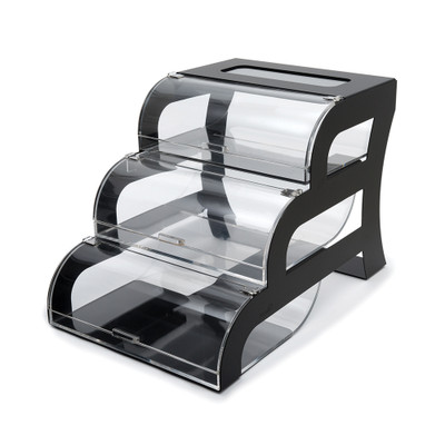 Rosseto BK011 15.25" x 23.25" x 15.5" H 3 Tier Rectangular Clear Acrylic Black Steel Frame Bakery Case