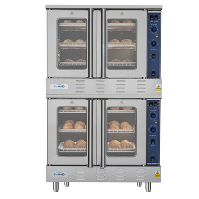 Koolmore KM-DCCO54-NG 38" W Dual Glass Door-Double Deck Natural Gas Commercial Convection Oven - 108,000 BTU