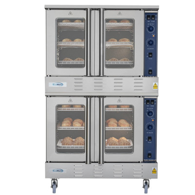 Koolmore KM-DCCO54-NGC 38" W Dual Glass Door-Double Deck Natural Gas Commercial Convection Oven with Casters - 108,000 BTU