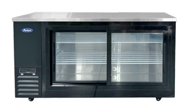 Atosa USA, Inc. SBB69SGGRAUS2 68&quot; W x 24.5&quot; D x 40.12&quot; H Black Stainless Steel 2- Section Shallow Depth Atosa Back Bar Cooler - 115 Volts