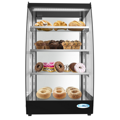 Koolmore DC-3CB 2.7 Cu. Ft. Stainless Steel Base 3 Adjustable Shelves Commercial Glass Bakery Display Case