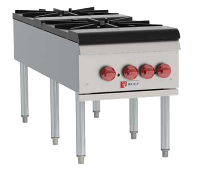 Wolf WSPR2F-NG 18" W Stainless Steel Two-Ring Burner Cast Iron Natural Gas Stock Pot Range - 220,000 BTU