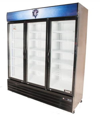Bison BGM-53 53 Cu. Ft. Three-Section Black Exterior Reach-In Glass Door Refrigerator - 115 Volts 1-Phase
