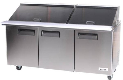 Bison BST-72-30 22.6 Cu. Ft. Three-Section Self Closing Stainless Steel Door Mega Top Sandwich Unit - 115 Volts 1-Phase