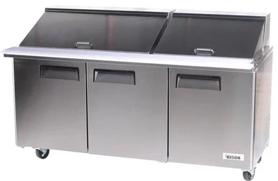 Bison BST-72-30 22.6 Cu. Ft. Three-Section Self Closing Stainless Steel Door Mega Top Sandwich Unit - 115 Volts 1-Phase