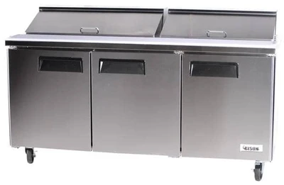 Bison BST-72 19 Cu. Ft. Three-Section Self Closing Stainless Steel Door Sandwich Unit - 115 Volts 1-Phase