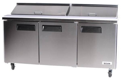 Bison BST-72 19 Cu. Ft. Three-Section Self Closing Stainless Steel Door Sandwich Unit - 115 Volts 1-Phase