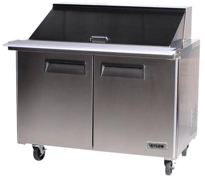 Bison BST-48-18 14.7 Cu. Ft. Two-Section Self Closing Stainless Steel Door Mega Top Sandwich Unit - 115 Volts 1-Phase