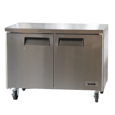 Bison BUR-48 12 Cu. Ft. Two-Section Self Closing Stainless Steel Door Undercounter Refrigerator - 115 Volts 1-Phase