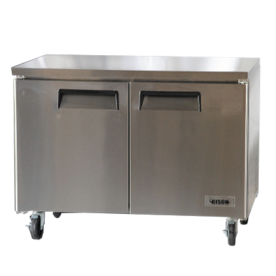 Bison BUR-48 12 Cu. Ft. Two-Section Self Closing Stainless Steel Door Undercounter Refrigerator - 115 Volts 1-Phase