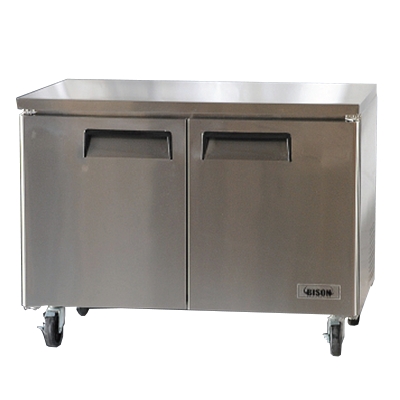 Bison BUR-48 12 Cu. Ft. Two-Section Self Closing Stainless Steel Door Undercounter Refrigerator - 115 Volts 1-Phase