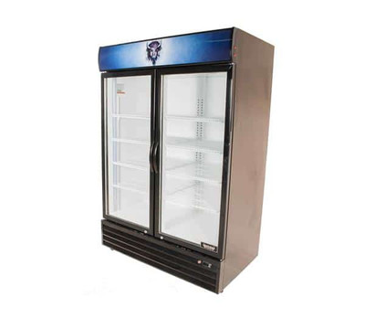 Bison BGM-49 48 Cu. Ft. Two-Section Black Exterior Reach-In Glass Door Refrigerator - 115 Volts 1-Phase