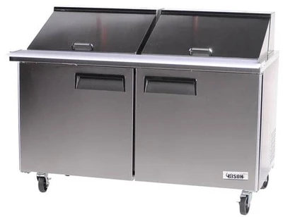 Bison BST-60-24 18.6 Cu. Ft. Two-Section Self Closing Stainless Steel Door Mega Top Sandwich Unit - 115 Volts 1-Phase