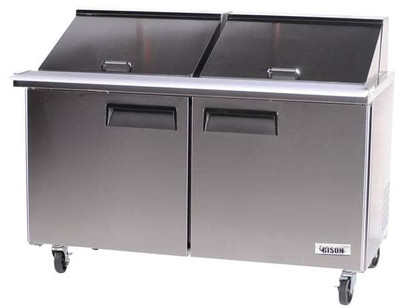 Bison BST-60-24 18.6 Cu. Ft. Two-Section Self Closing Stainless Steel Door Mega Top Sandwich Unit - 115 Volts 1-Phase