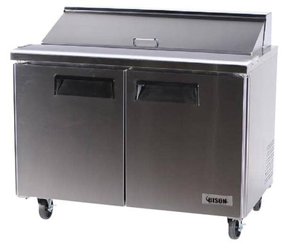 Bison BST-48 12 Cu. Ft. Two-Section Self Closing Stainless Steel Door Sandwich Unit - 115 Volts 1-Phase