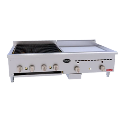 Royal Range BG-1512-NG Stainless Steel Front and Sides Countertop Natural Gas Delux Series Charbroiler and Griddle - 53,000 BTU