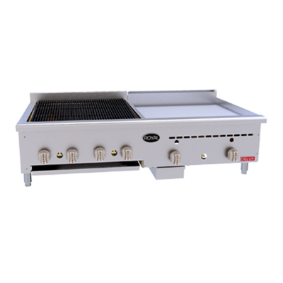 Royal Range BG-1512-LP Stainless Steel Front and Sides Countertop Liquid Propane Delux Series Charbroiler and Griddle - 53,000 BTU