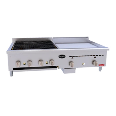 Royal Range BG-1512-LP Stainless Steel Front and Sides Countertop Liquid Propane Delux Series Charbroiler and Griddle - 53,000 BTU