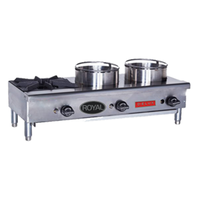 Royal Range ORHP-224 24" W Stainless Steel Countertop 2 Burners Side by Side Liquid Propane Flex-System Wok Range - 60,000 BTU