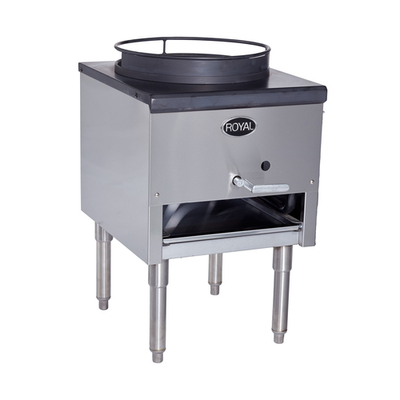 Royal Range RMJ-13 30" High x 13" Dia. Ring Stainless Steel 18 Tip Non-Clog Burner 21" Deep Base Liquid Propane Wok Range - 125,000 BTU