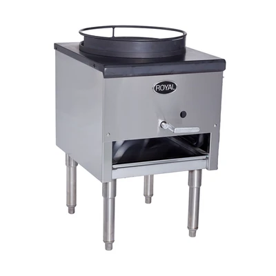 Royal Range RMJ-13 30" High x 13" Dia. Ring Stainless Steel 18 Tip Non-Clog Burner 21" Deep Base Liquid Propane Wok Range - 125,000 BTU