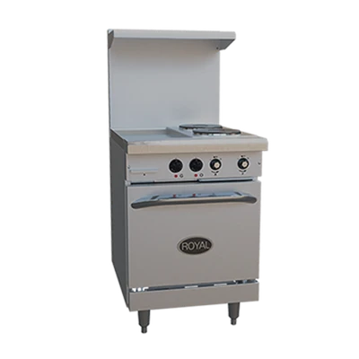 Royal Range RRE-2GT12 24" W Stainless Steel 2 Hotplates and 1 Space Saver Oven Electric Restaurant Range - 208 Volts