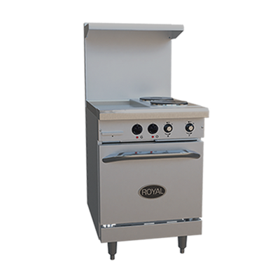Royal Range RRE-2GT12 24" W Stainless Steel 2 Hotplates and 1 Space Saver Oven Electric Restaurant Range - 208 Volts