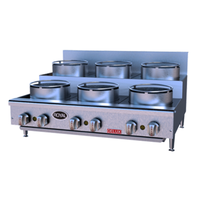 Royal Range ORSU-848 48" W Stainless Steel Countertop 8 Burners Step Up Natural Gas Flex-System Wok Range - 240,000 BTU