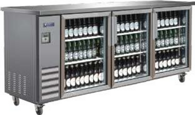 MVP Group IBB73-3G-24SS 17.26 Cu. Ft. Stainless Steel 3-Section IKON Refrigeration Refrigerated Back Bar Storage Cabinet - 115 Volts