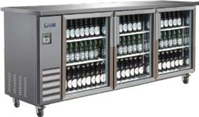 MVP Group IBB73-3G-24SS 17.26 Cu. Ft. Stainless Steel 3-Section IKON Refrigeration Refrigerated Back Bar Storage Cabinet - 115 Volts