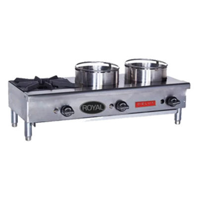 Royal Range ORHP-224 24" W Stainless Steel Countertop 2 Burners Side by Side Natural Gas Flex-System Wok Range - 60,000 BTU