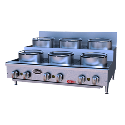 Royal Range ORSU-636 36" W Stainless Steel Countertop 6 Burners Step Up Liquid Propane Flex-System Wok Range - 180,000 BTU