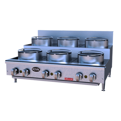 Royal Range ORSU-636 36" W Stainless Steel Countertop 6 Burners Step Up Liquid Propane Flex-System Wok Range - 180,000 BTU