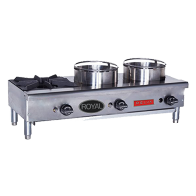 Royal Range ORHP-336 36" W Stainless Steel Countertop 3 Burners Side by Side Natural Gas Flex-System Wok Range - 90,000 BTU