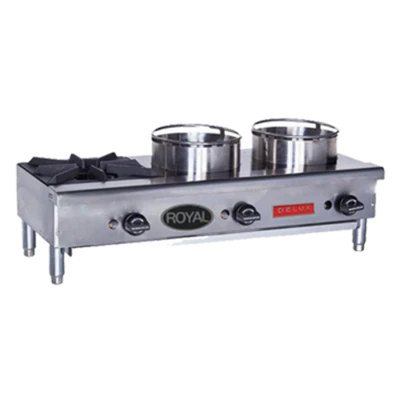 Royal Range ORHP-336 36" W Stainless Steel Countertop 3 Burners Side by Side Natural Gas Flex-System Wok Range - 90,000 BTU