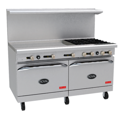 Royal Range RDR-2G48-CC-LP 60" W Stainless Steel 2 Open Burners, 1 Griddle, and 2 Convection Ovens Liquid Propane Restaurant Range - 200,000 BTU
