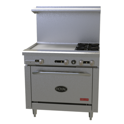 Royal Range RDR-6 36" W Stainless Steel 6 Open Burners and 1 Standard Oven Liquid Propane Restaurant Range Delux Series - 215,000 BTU