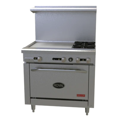 Royal Range RDR-6 36" W Stainless Steel 6 Open Burners and 1 Standard Oven Liquid Propane Restaurant Range Delux Series - 215,000 BTU