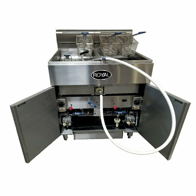 Royal Range RFT-50-5-EM-NG 250 Lbs. Stainless Steel Natural Gas Floor Model Multivat Fryer Battery - 570,000 BTU