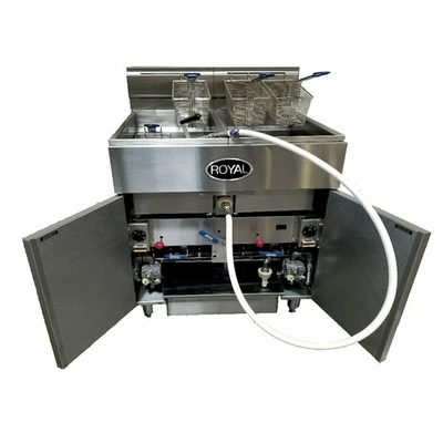 Royal Range RFT-50-5-EM-NG 250 Lbs. Stainless Steel Natural Gas Floor Model Multivat Fryer Battery - 570,000 BTU