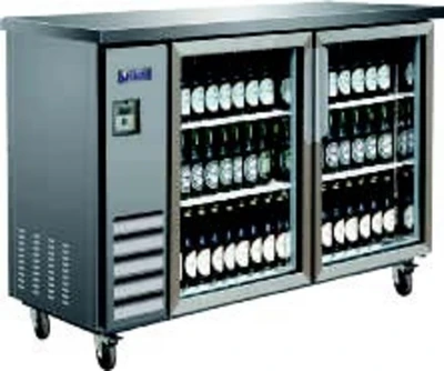 MVP Group IBB49-2G-24SS 10.45 Cu. Ft. Stainless Steel 2-Section IKON Refrigeration Refrigerated Back Bar Storage Cabinet - 115 Volts