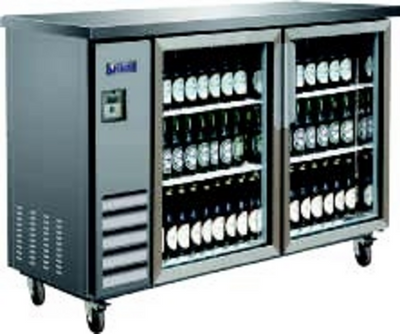 MVP Group IBB49-2G-24SS 10.45 Cu. Ft. Stainless Steel 2-Section IKON Refrigeration Refrigerated Back Bar Storage Cabinet - 115 Volts