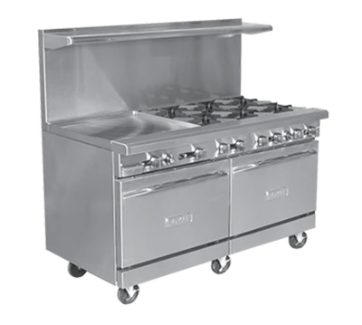 Royal Range RR-G60-NG 60" W Stainless Steel 1 Griddle and 2 Standard Ovens Natural Gas Restaurant Range - 1700,000 BTU