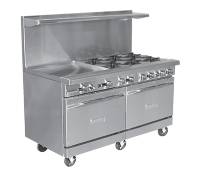 Royal Range RR-G60-NG 60" W Stainless Steel 1 Griddle and 2 Standard Ovens Natural Gas Restaurant Range - 1700,000 BTU