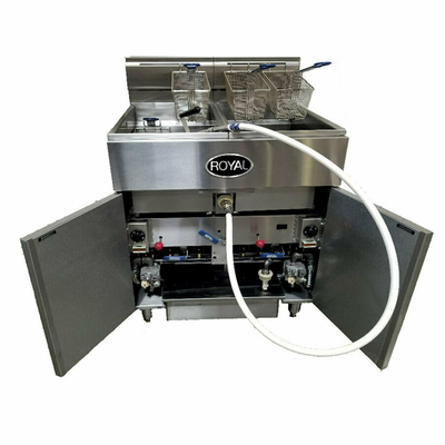 Royal Range RFT-75-4-DM2-LP 300 Lbs. Stainless Steel Liquid Propane Floor Model Multivat Fryer Battery - 608,000 BTU