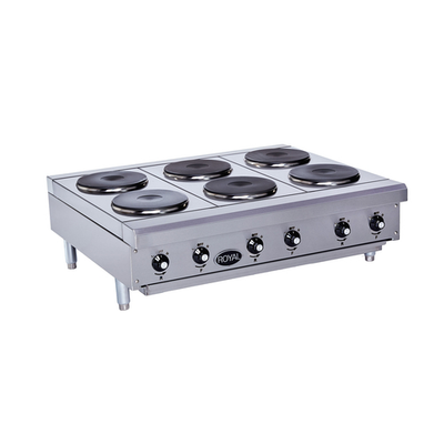 Royal Range RHPE-36-6 12" W Stainless Steel Solid Top Countertop 6 Burners Electric Hotplate - 208 Volts